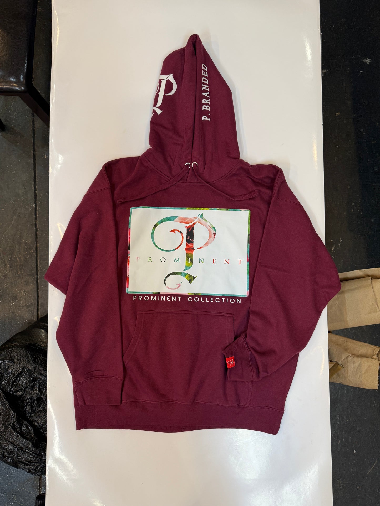 P BRANDED "Prominent" Rosé Hoodie - Burgundy